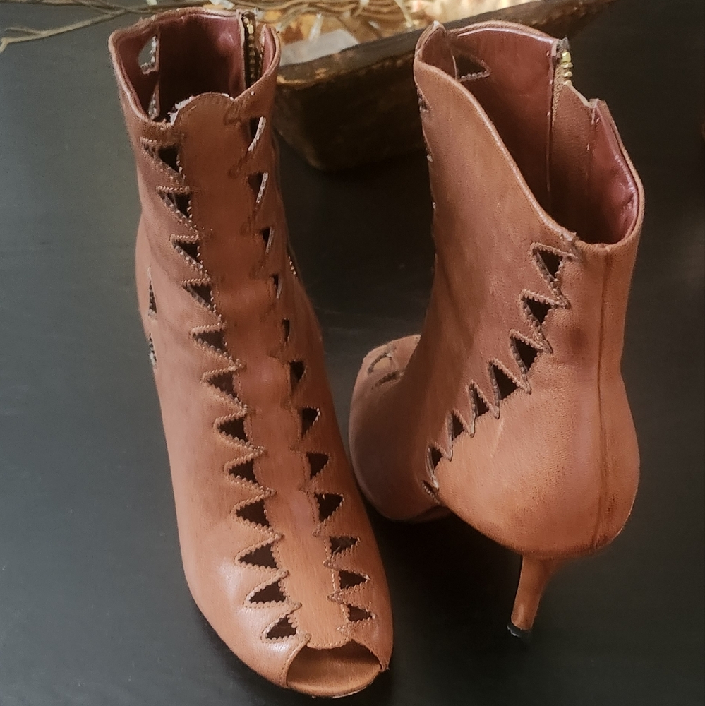 Elegant Brown Peep-Toe Ankle Boots